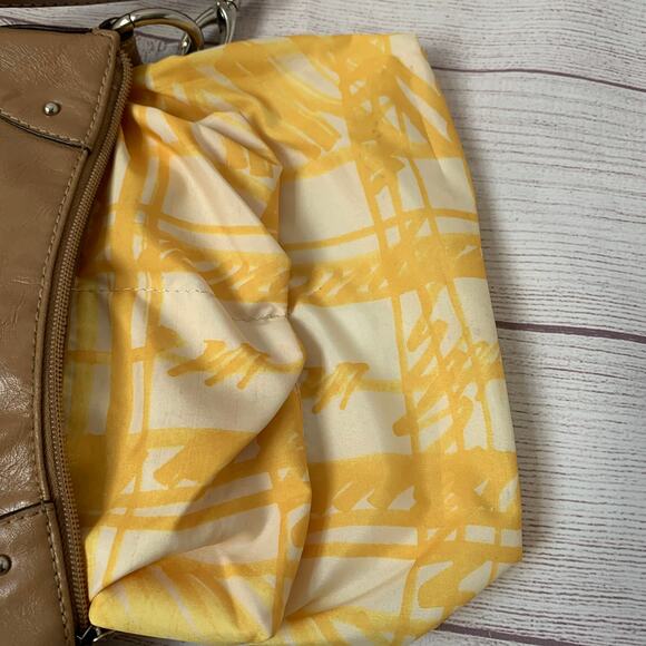 Nine West Camel Brown Crossbody Purse Shoulder Bag Yellow Interior - Picture 9 of 16